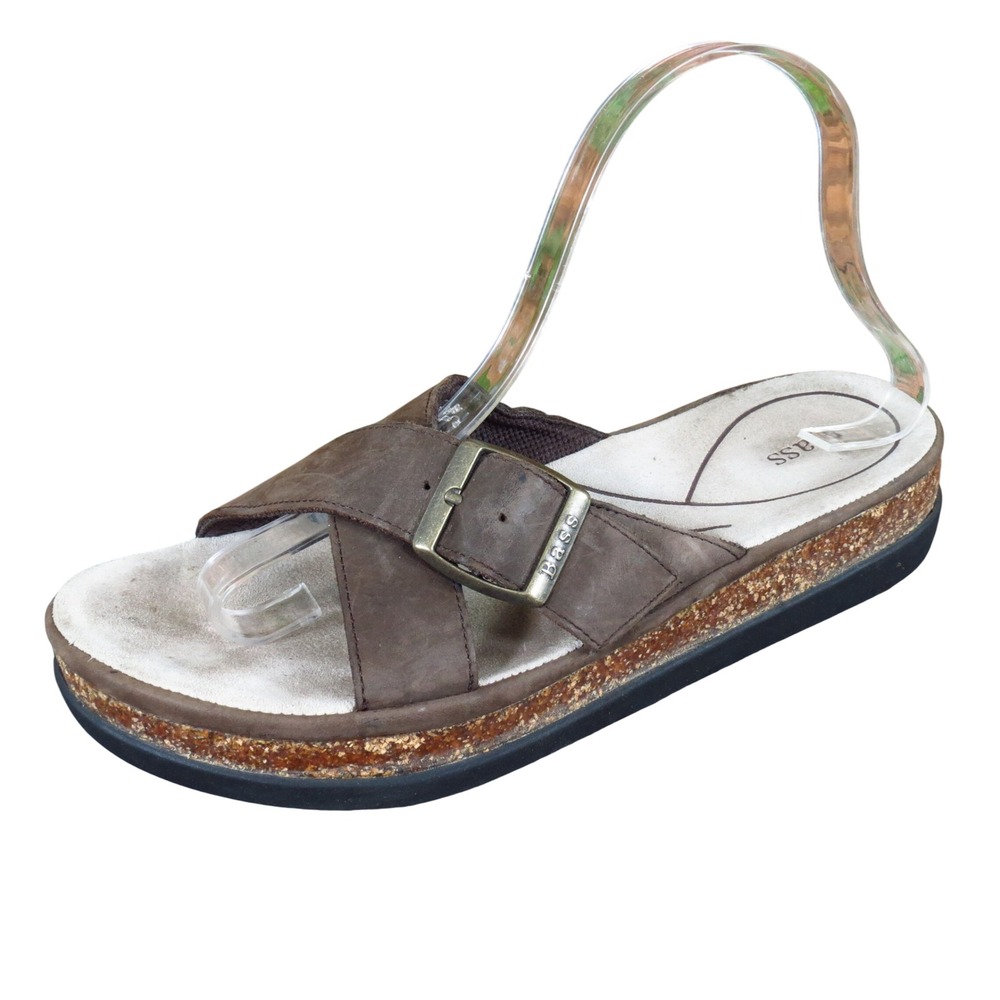 Bass Sahara Womens Slide Sandals Size 8.5 M Casual Comfort Brown Leather